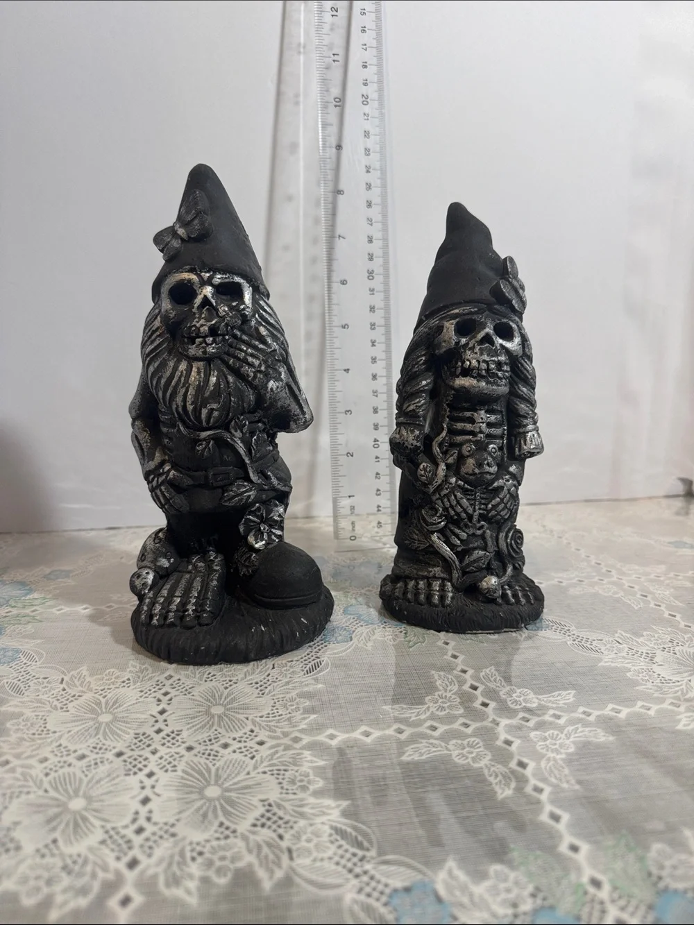 Zombie gnome  Halloween decor couple lot of 2  black and silver approx 3”x8”